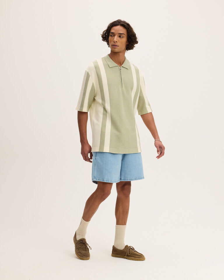 The Good People Palude Polo with Off White and  Green stripes
