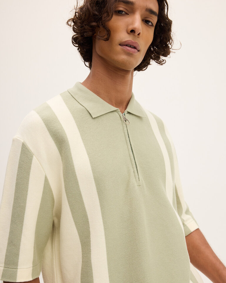 The Good People Palude Polo with Off White and  Green stripes