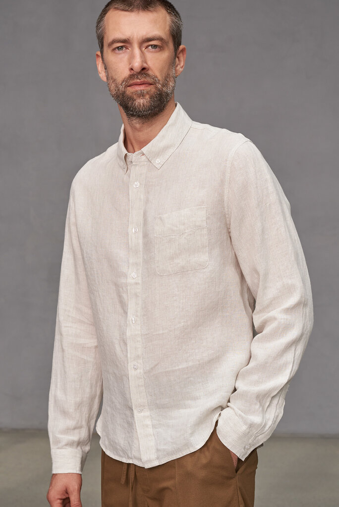 About Companions Ken Shirt Pure Linen Striped Sand