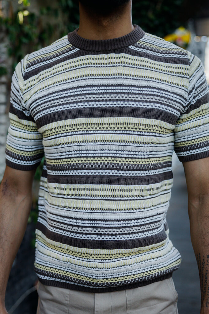 Far Afield Newport Knitted Top Dark Brown Stripe