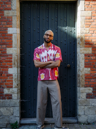 Kardo Ayo Ikat60 Roze Met Gele Geweven Print Kardo Ayo Ikat60 Roze Met Gele Geweven Print