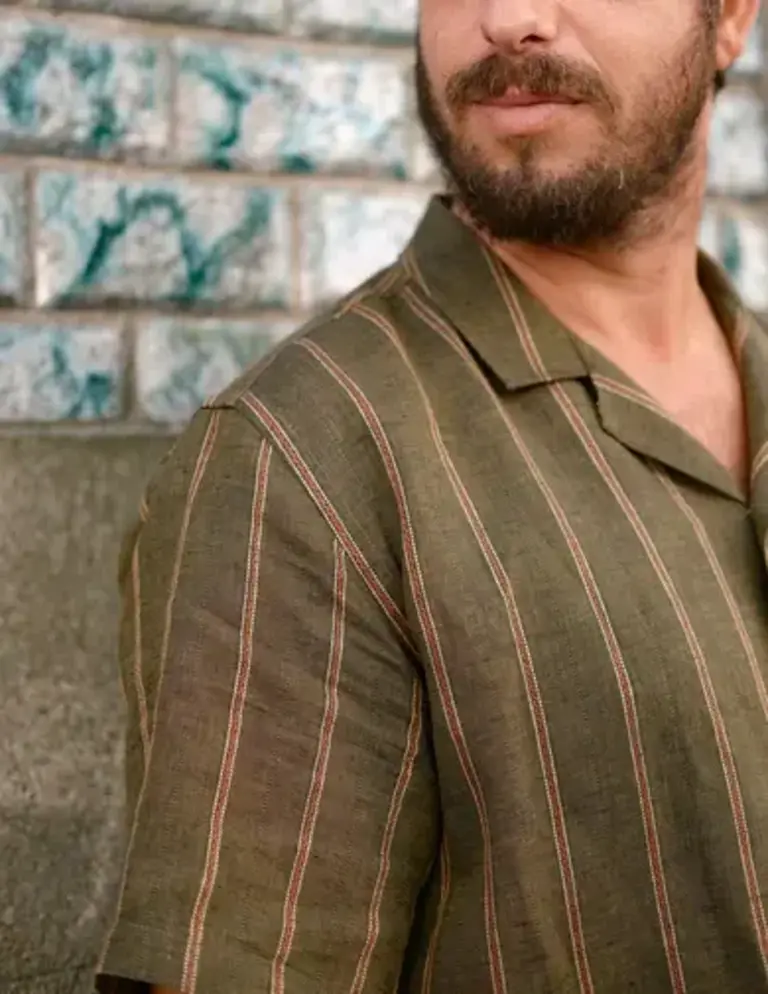 Carpasus Shirt Linen Milano Stripes Khaki