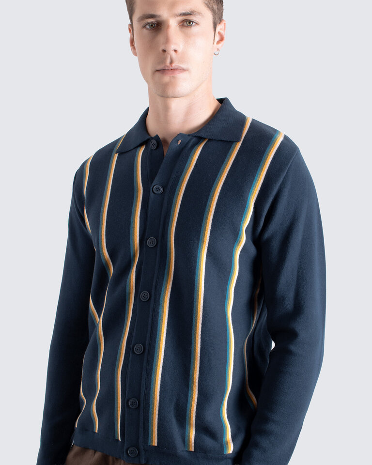 Far Afield zigger cardigan kuki stripe navy