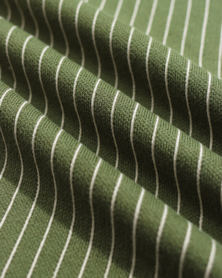 Far Afield Benny knitted polo green/stone pinstripe