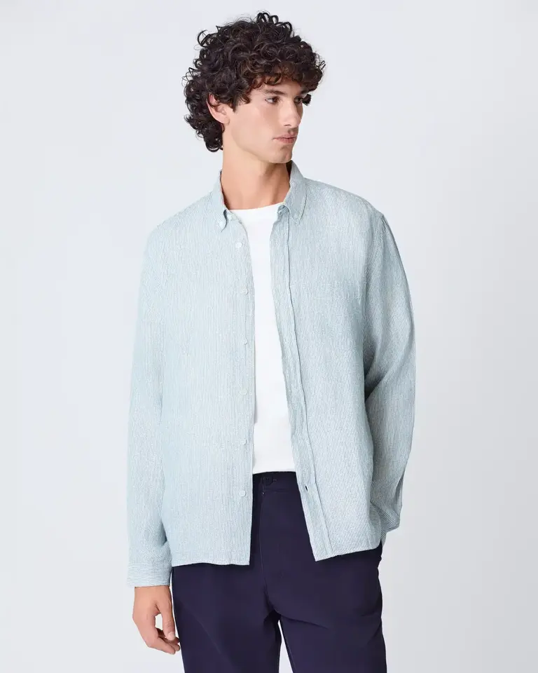 La Paz BRANCO shirt green stripes linen