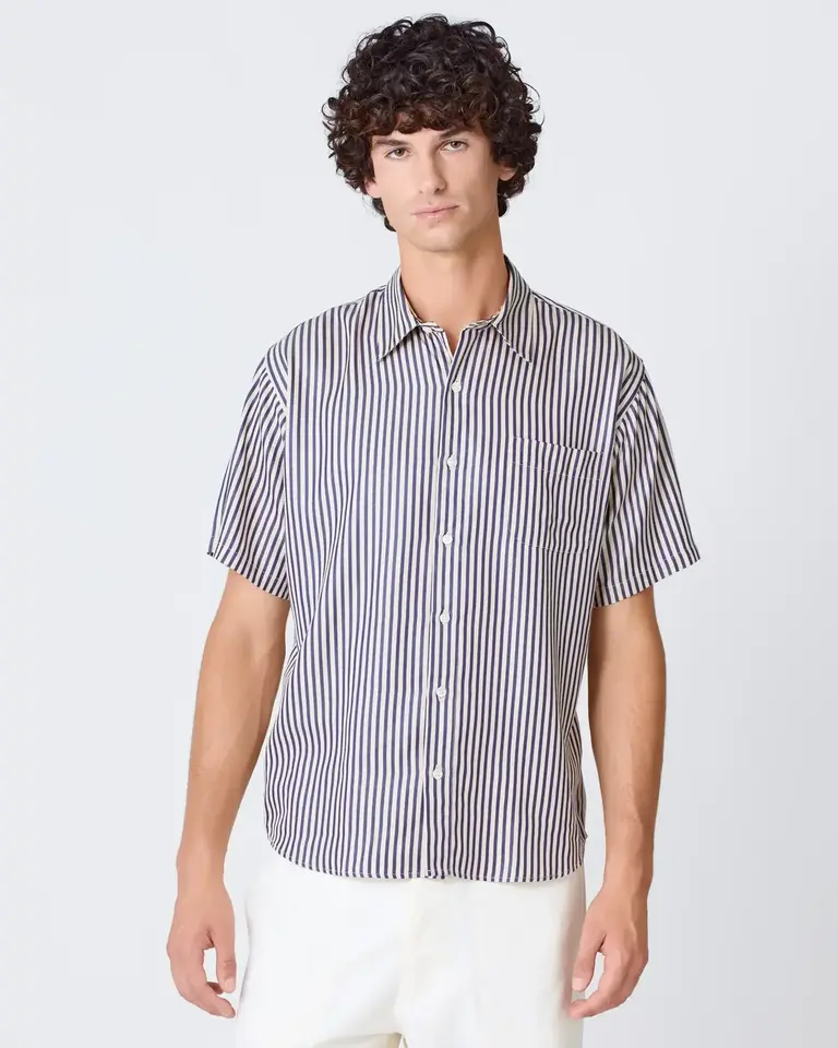 La Paz ROQUE baggy shirt dark navy stripes
