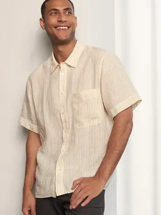 About Companions KLAAS linen striped vintage yellow shirt