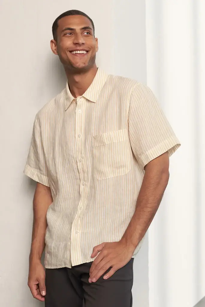 About Companions KLAAS linen striped vintage yellow shirt