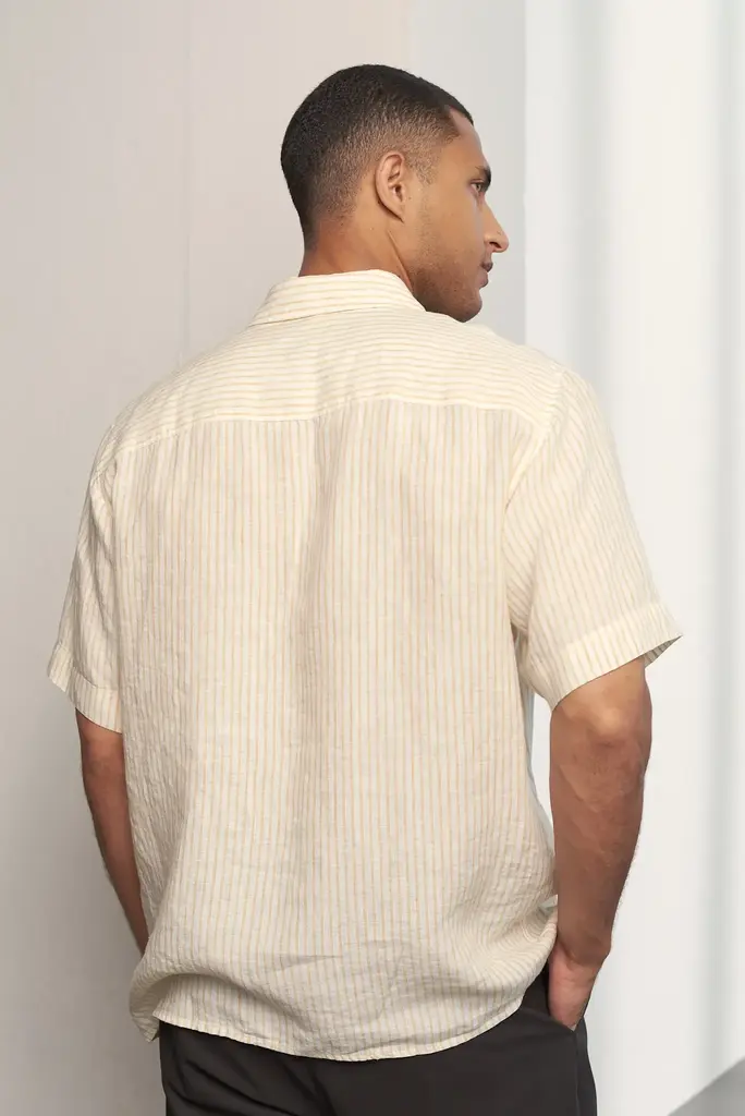 About Companions KLAAS linen striped vintage yellow shirt