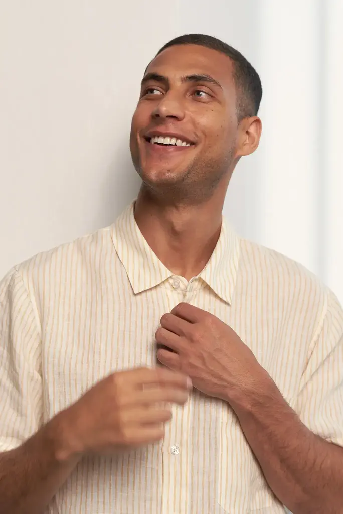 About Companions KLAAS linen striped vintage yellow shirt