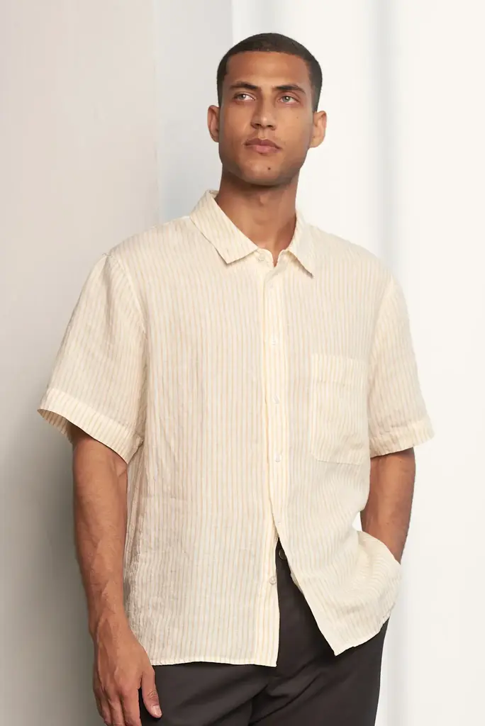 About Companions KLAAS linen striped vintage yellow shirt