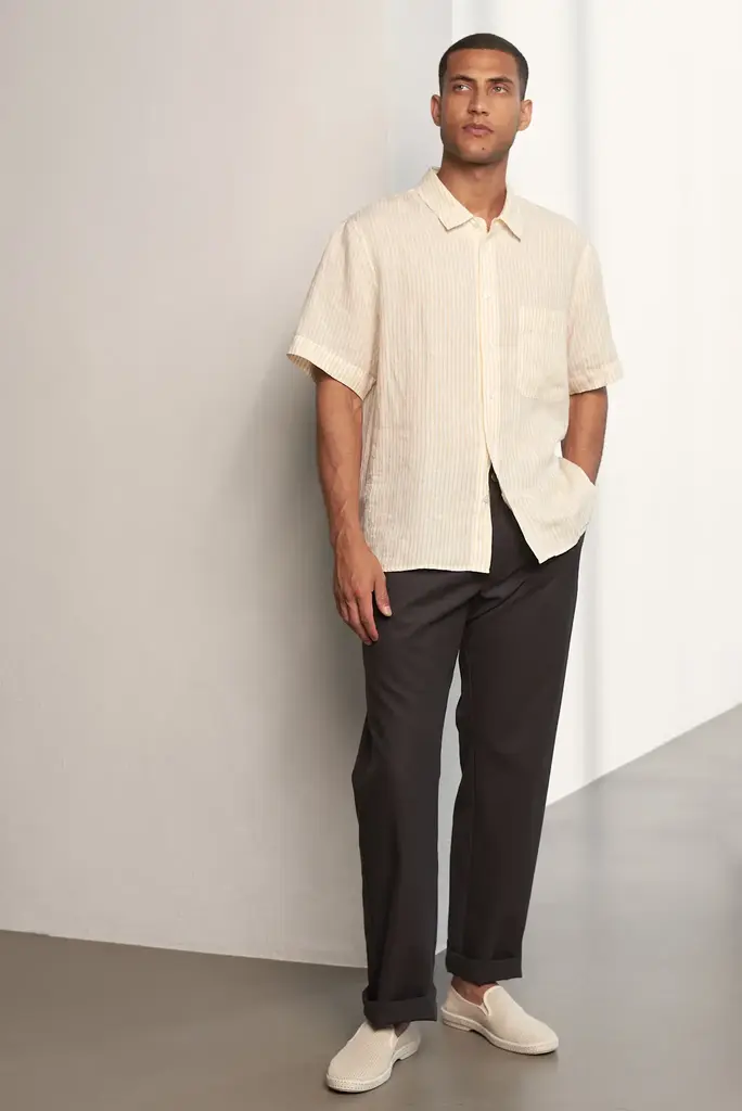 About Companions KLAAS linen striped vintage yellow shirt