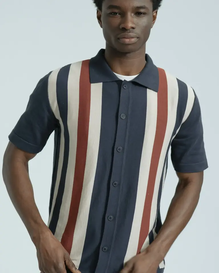 Far Afield Velzy Knitted Shirt - Simple Stripe Navy / Multi