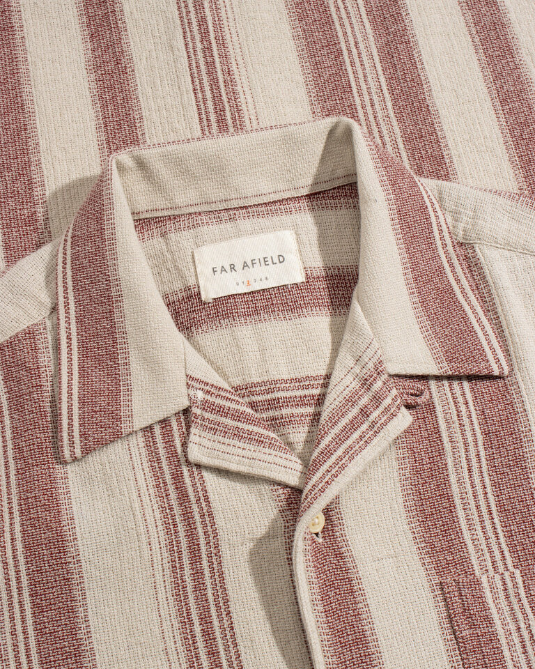 Far Afield Selleck Shirt - Dobby Stripe Sand / Red