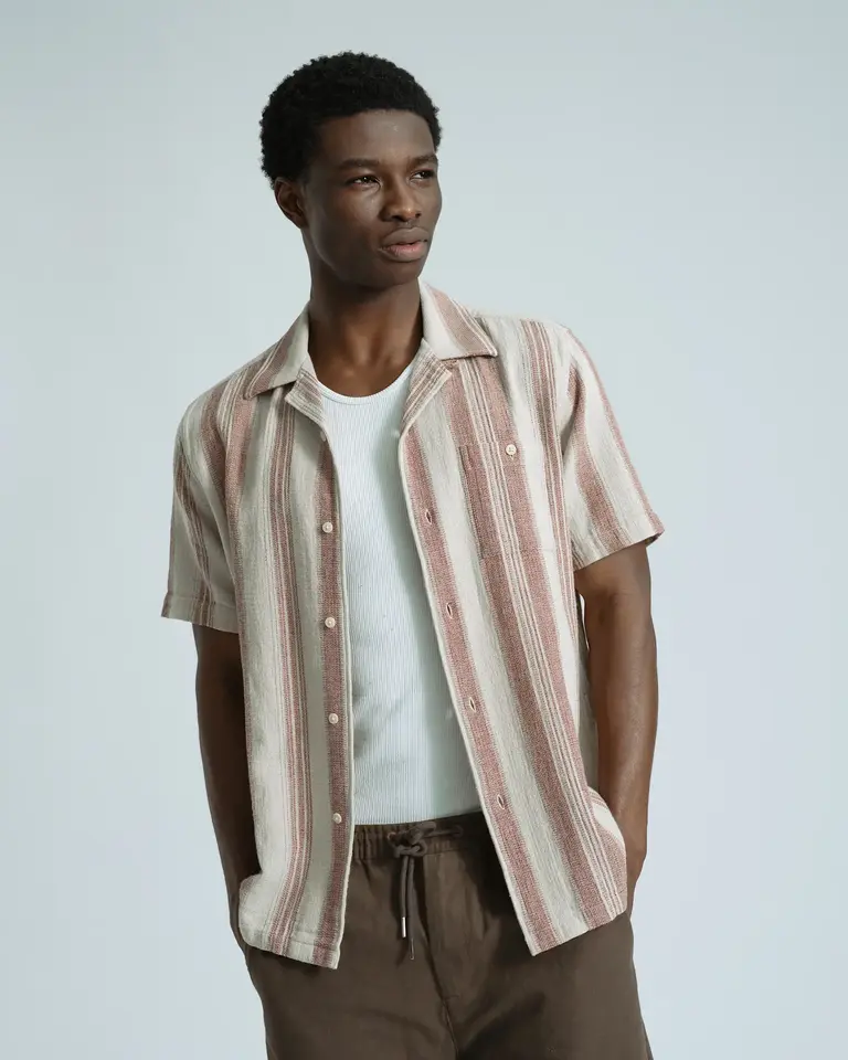 Far Afield Selleck Shirt - Dobby Stripe Sand / Red