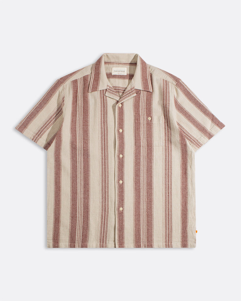 Far Afield Selleck Shirt - Dobby Stripe Sand / Red
