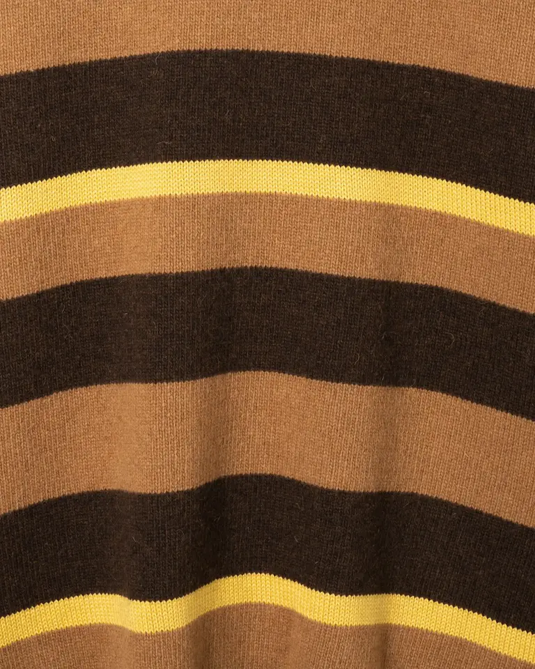 Far Afield Benny knitted polo brown yellow stripe