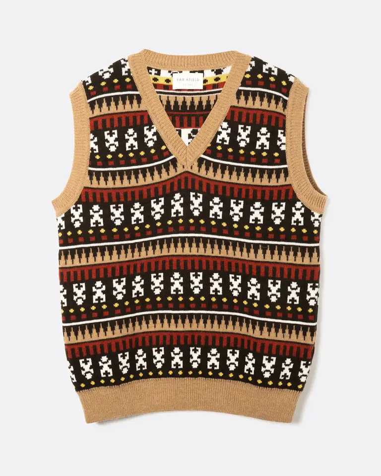 Far Afield Pino knitted vest camel/multi