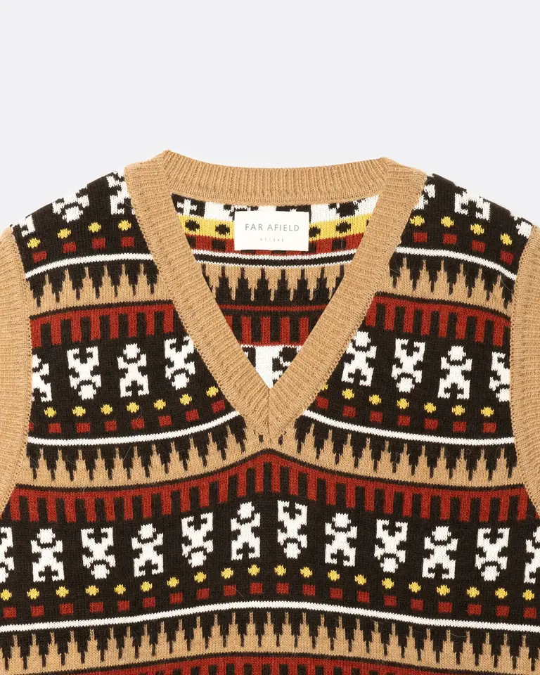 Far Afield Pino knitted vest camel/multi