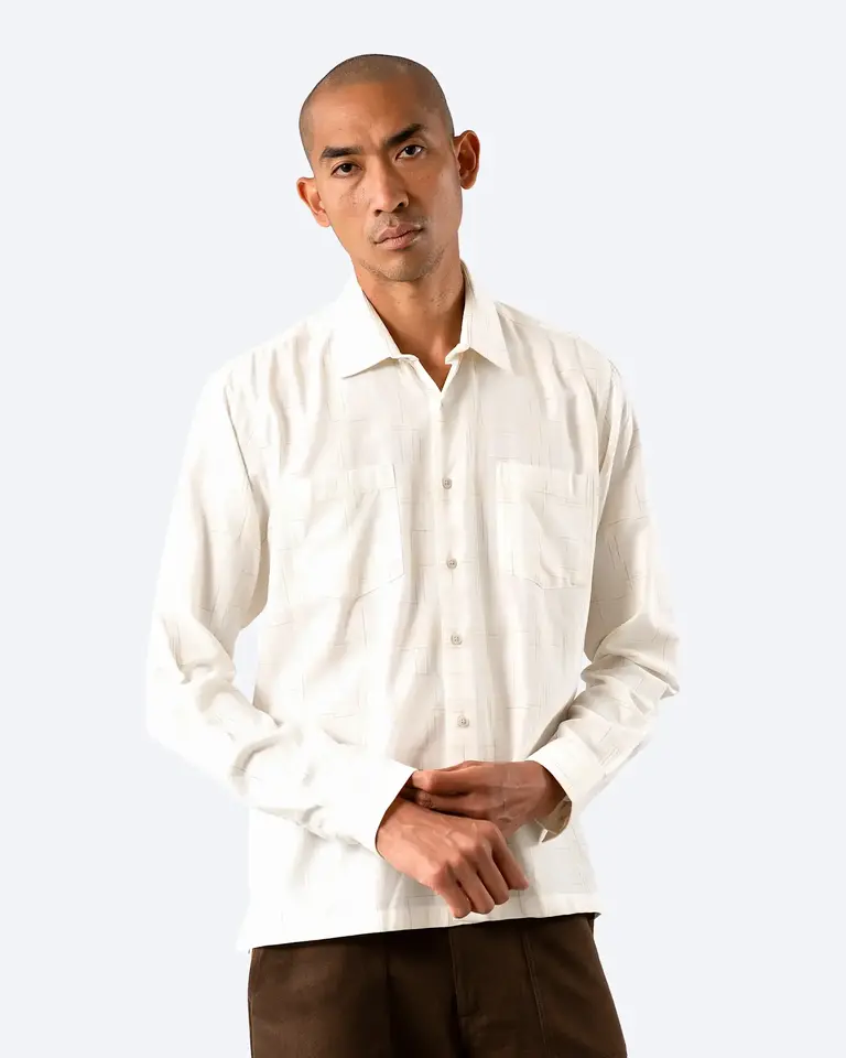 Far Afield Classic shirt off white bangdel dobby check