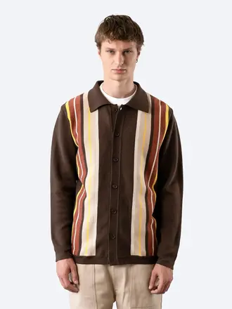Far Afield Zigger knitted shirt brown/multi stripe