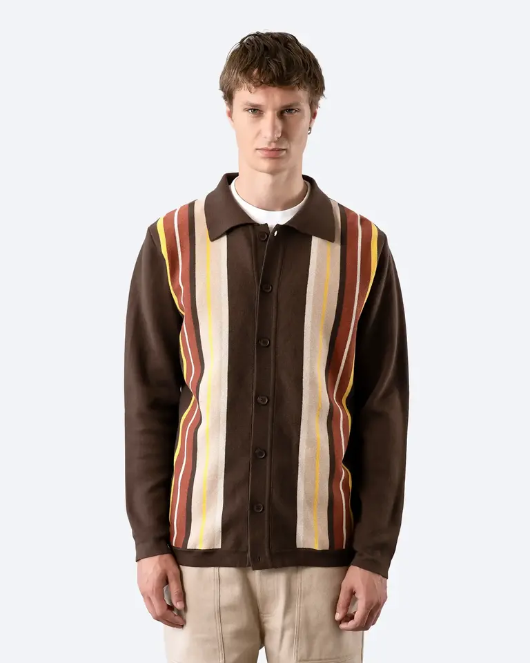 Far Afield Zigger knitted shirt brown/multi stripe