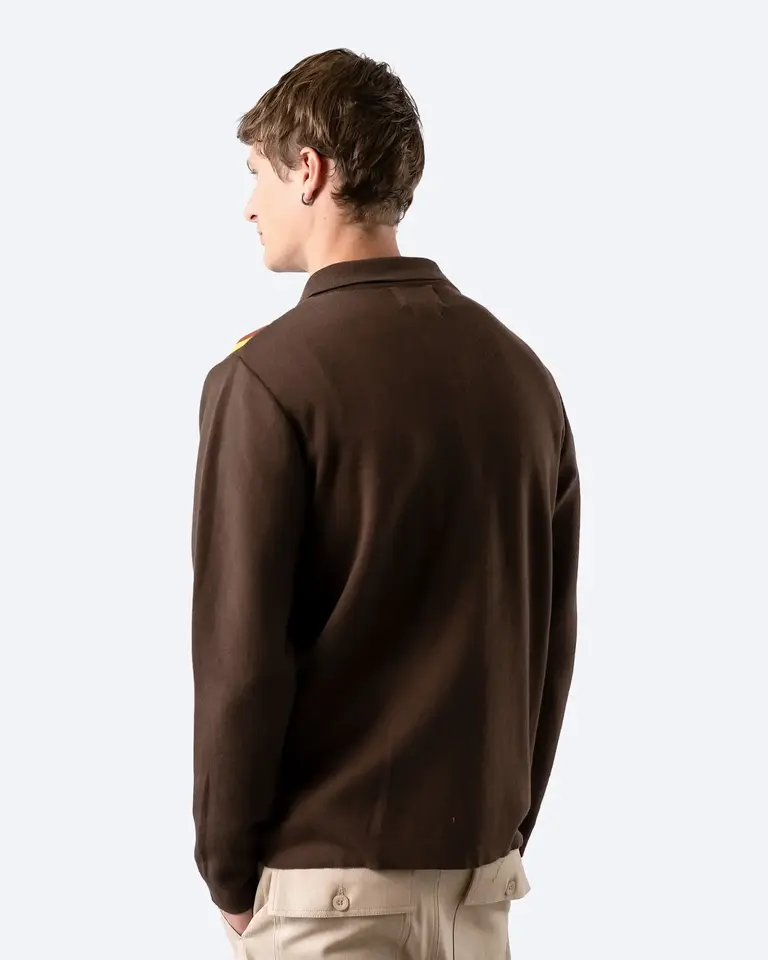 Far Afield Zigger knitted shirt brown/multi stripe