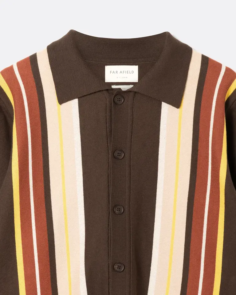 Far Afield Zigger knitted shirt brown/multi stripe