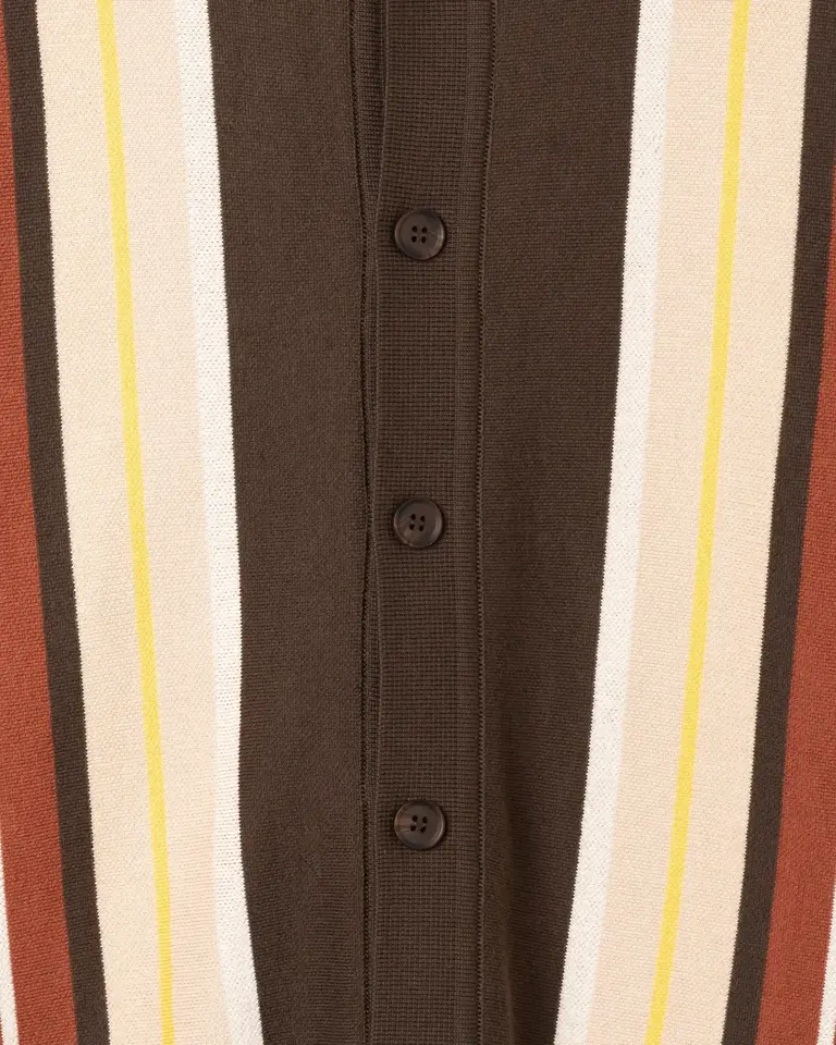 Far Afield Zigger knitted shirt brown/multi stripe