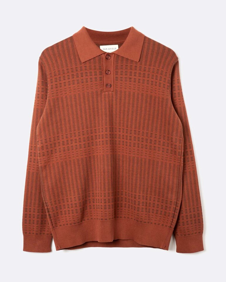 Far Afield Benny knitted polo burnt orange