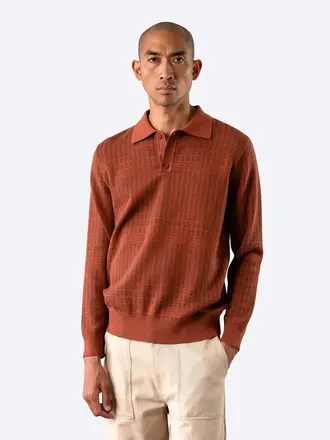 Far Afield Benny knitted polo burnt orange