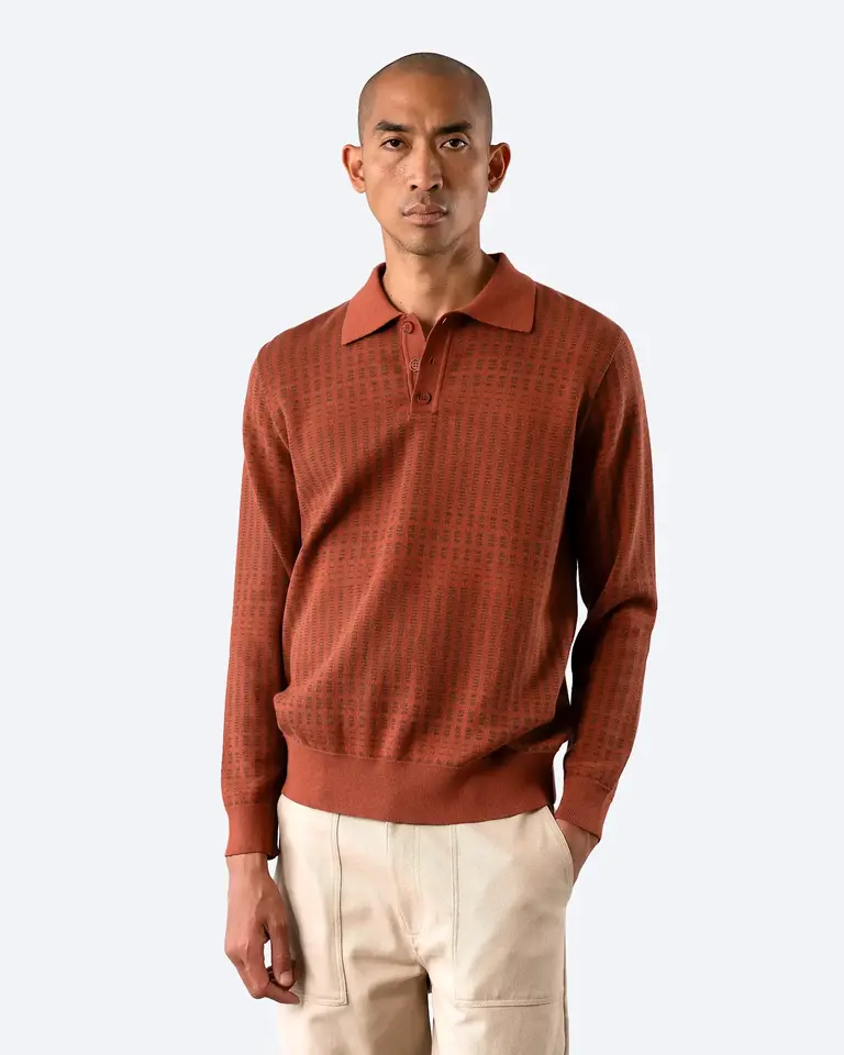 Far Afield Benny knitted polo burnt orange