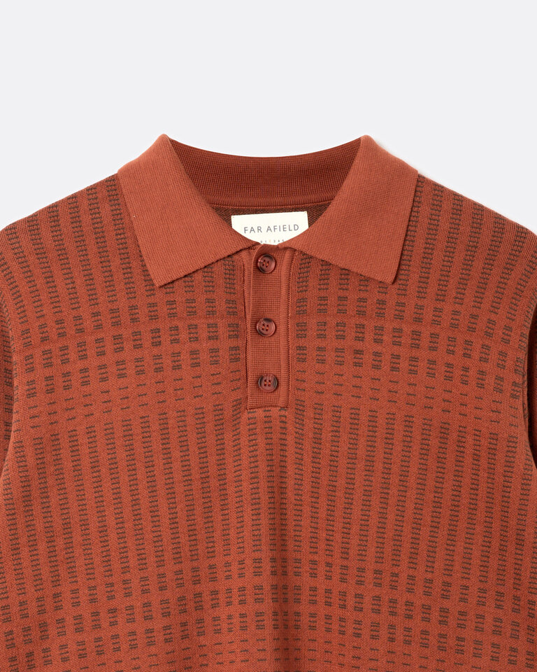 Far Afield Benny knitted polo burnt orange