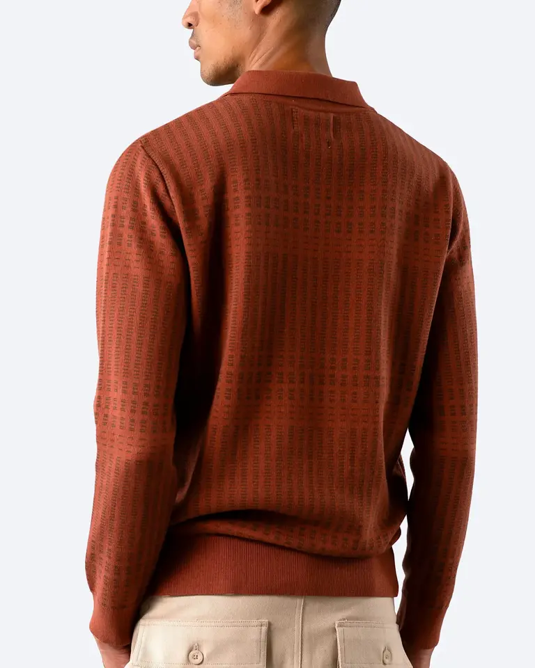 Far Afield Benny knitted polo burnt orange
