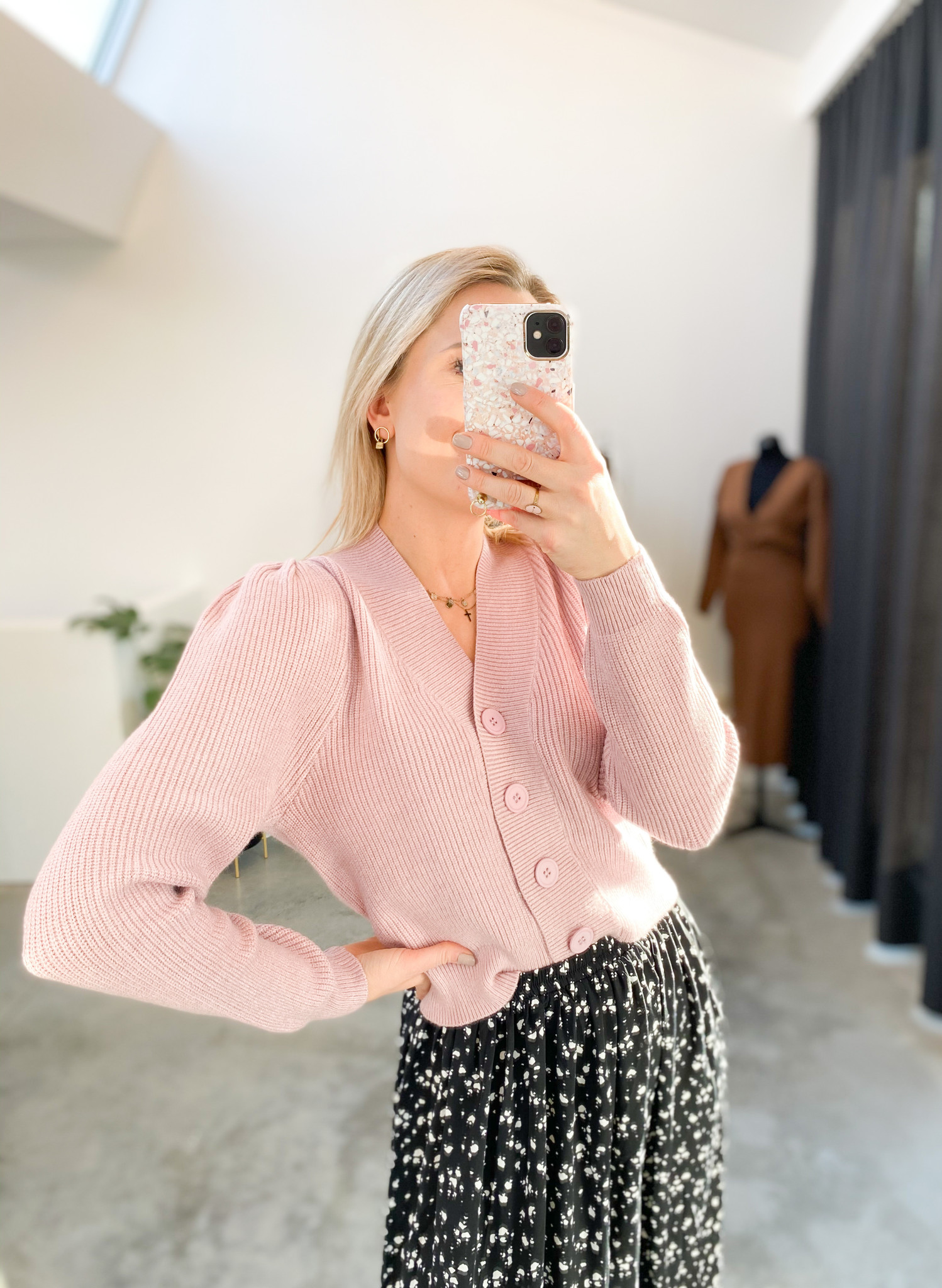 tu pink cardigan
