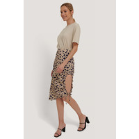 DRAPED HIGH MIDI SLIT SKIRT CHEETAH