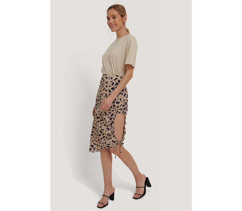 DRAPED HIGH MIDI SLIT SKIRT CHEETAH