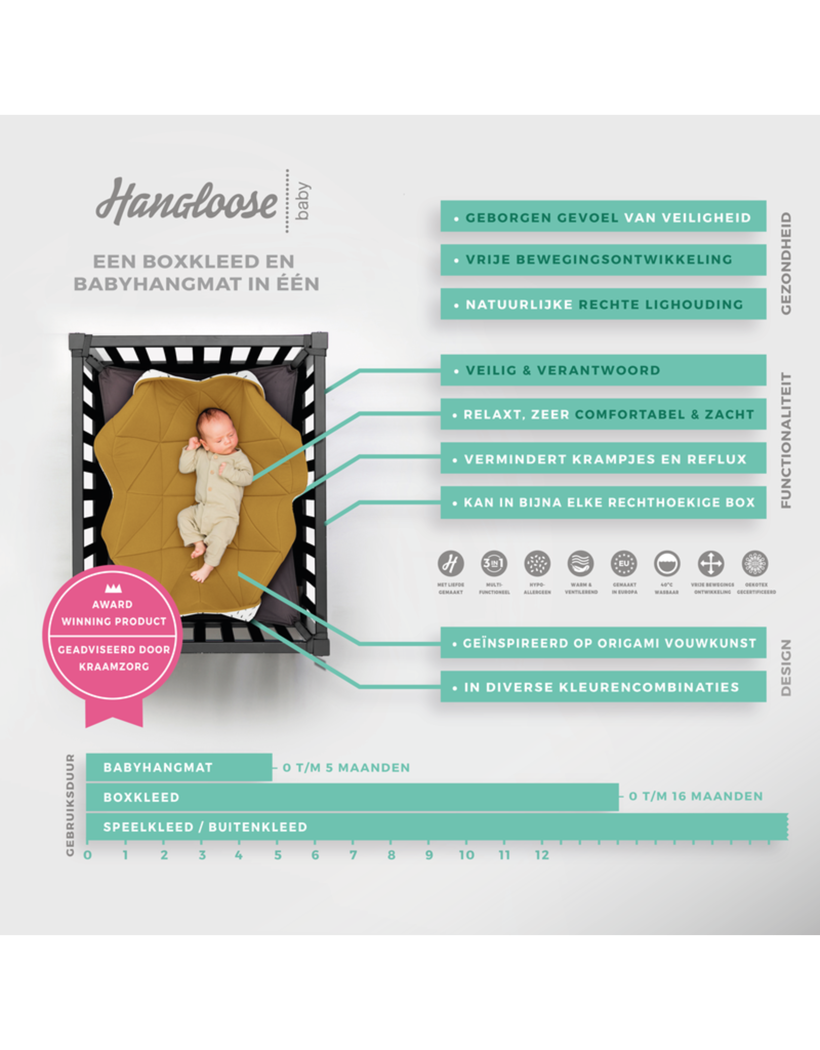 Hangloose Baby Hangloose Baby - babyhangmat / boxkleed - Ocher Feather