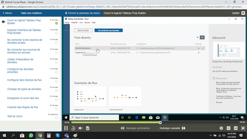 Tableau E-Learning Cours FR