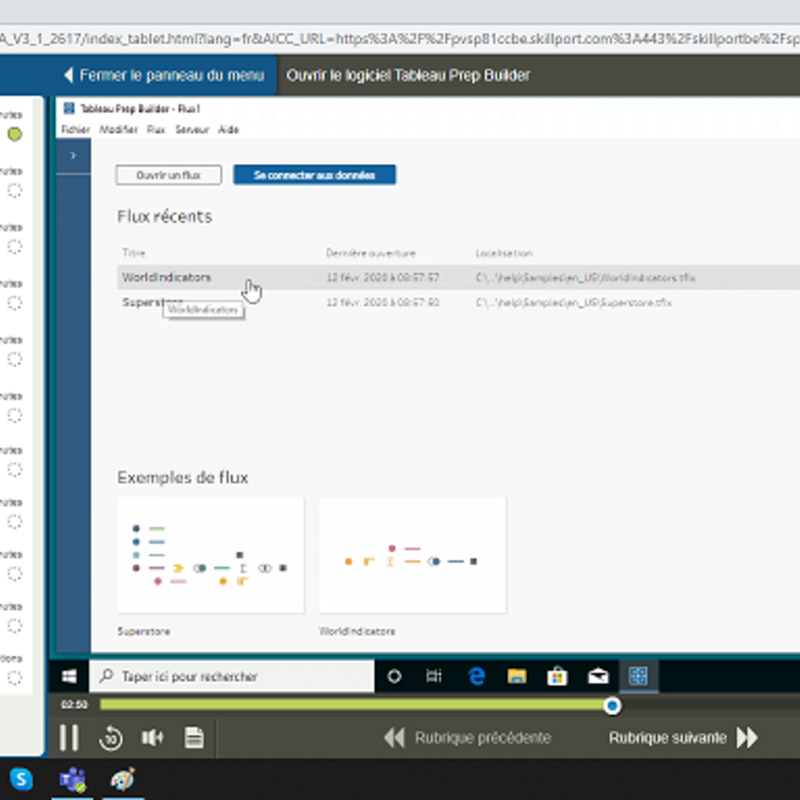 Tableau E-Learning Cours FR