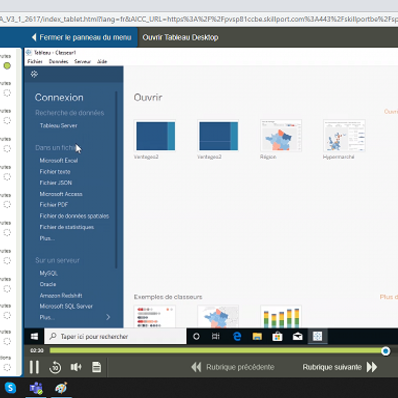 Tableau E-Learning Cours FR