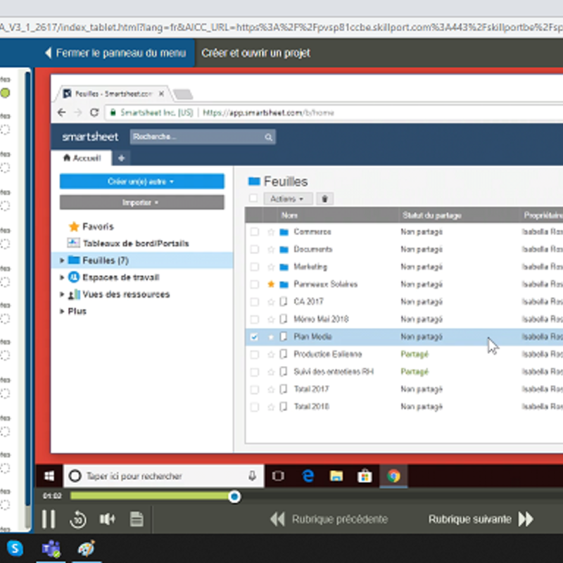 Smartsheet E-Learning Cours FR