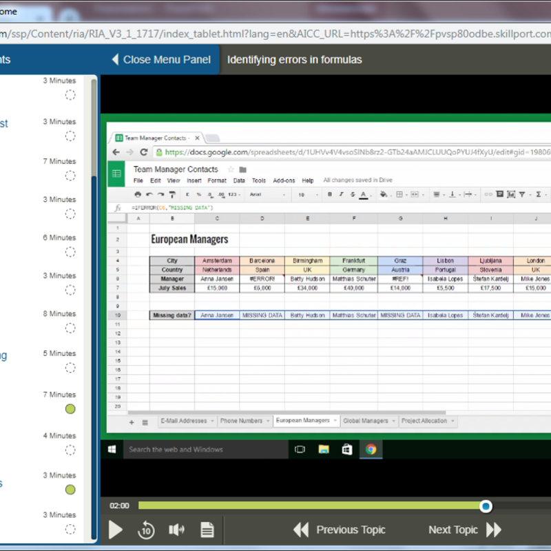 Google Sheets E-Learning Kurs