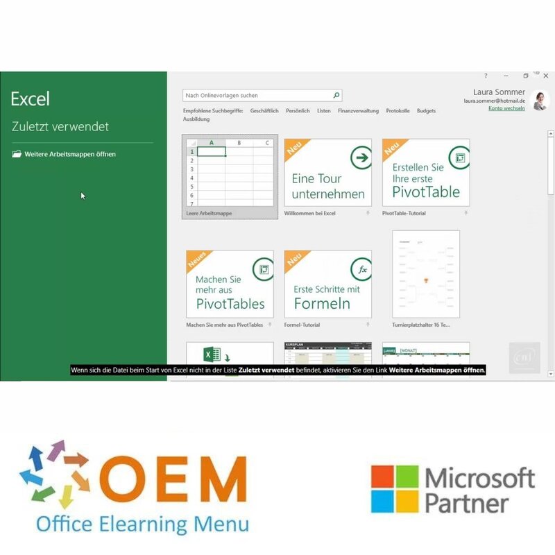 Kurs Excel 2019 Grundlagen E-Learning