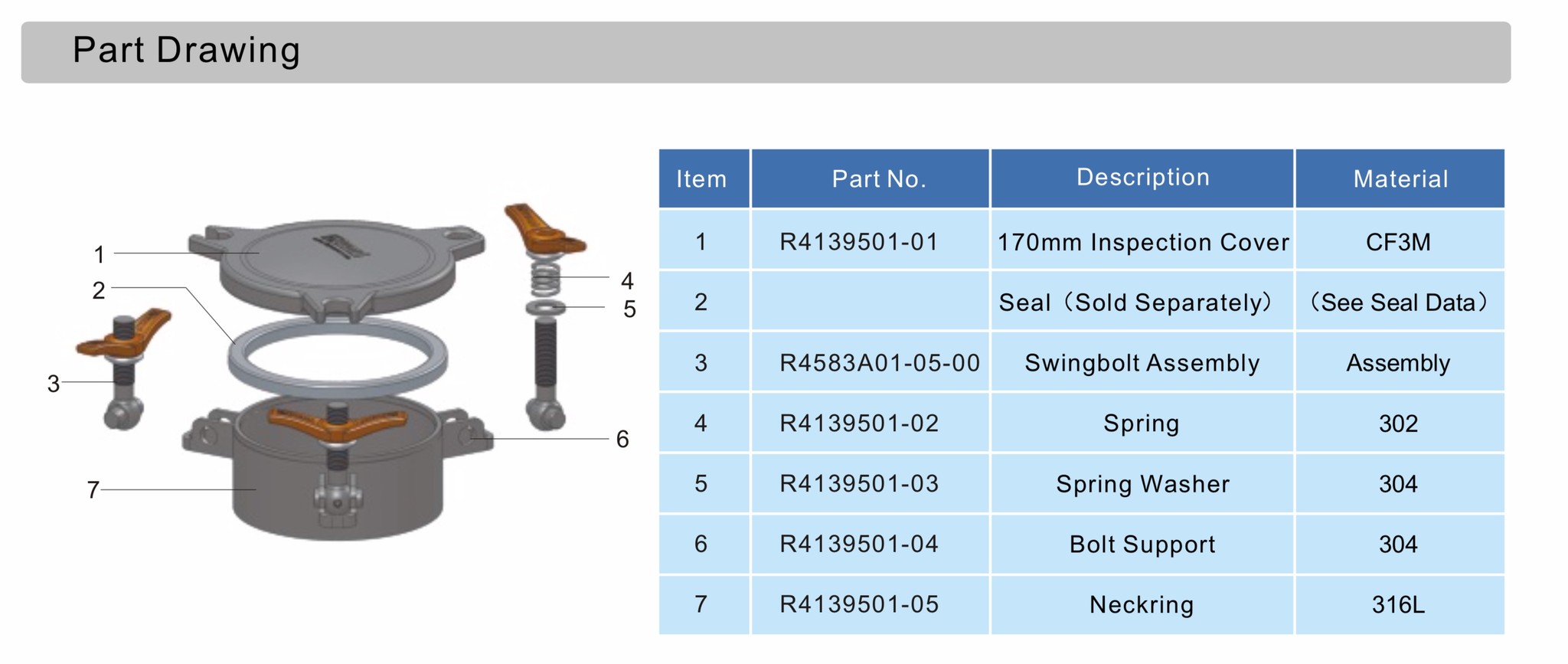 170 mm Inspection hatch R4139501-00 Part Drawing