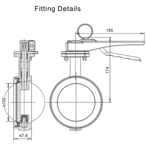 4" geklemde vlinderklep, links open GUARD™ 4" geklemde vlinderklep, links open