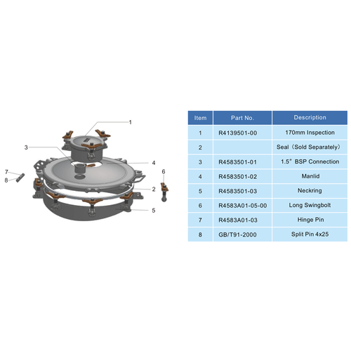 Conjunto Manlid de DN500 con inspección de DN170, 8 puntos (500mm/170mm) GUARD™ Conjunto Manlid de DN500 con inspección de DN170, 8 puntos (500mm/170mm)