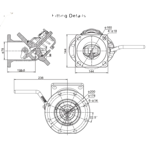 3" 45° Foot Valve, Inlet 8×φ14×PCD178, Outlet 4×φ18×PCD160, GUARD™ 3" 45° Foot Valve, Inlet 8×φ14×PCD178, Outlet 4×φ18×PCD160,