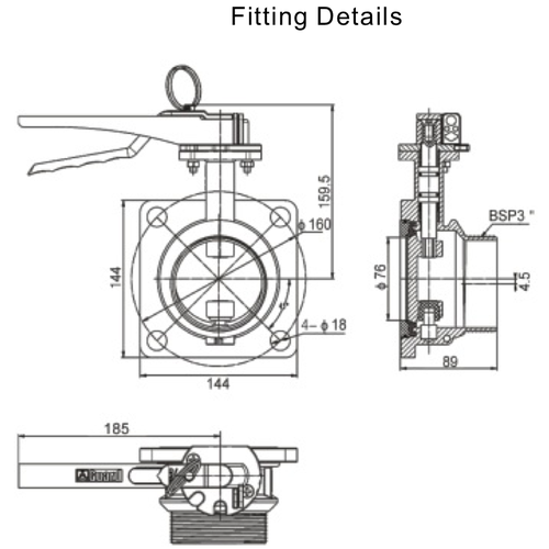GUARD™ 3" vlinderklep met BSP uitgang PCD 160