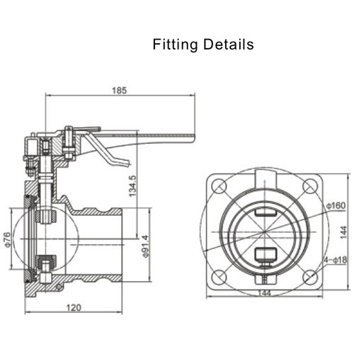 DN80 Absperrklappe mit 3" DC Cam lock outlet GUARD™ DN80 Absperrklappe mit 3" DC Cam lock outlet